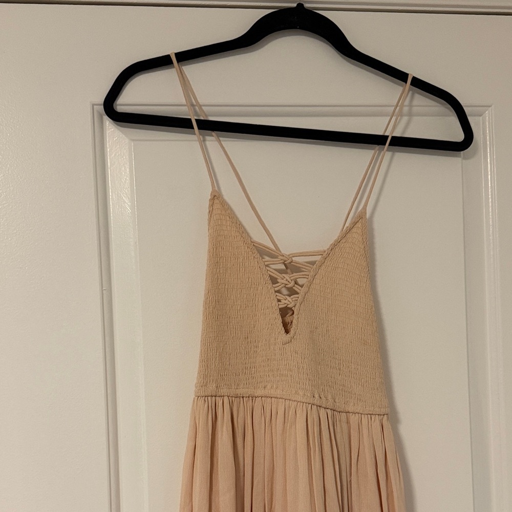 Forever 21 Beige/Tan Midi Dress with Lace-Up Bodice